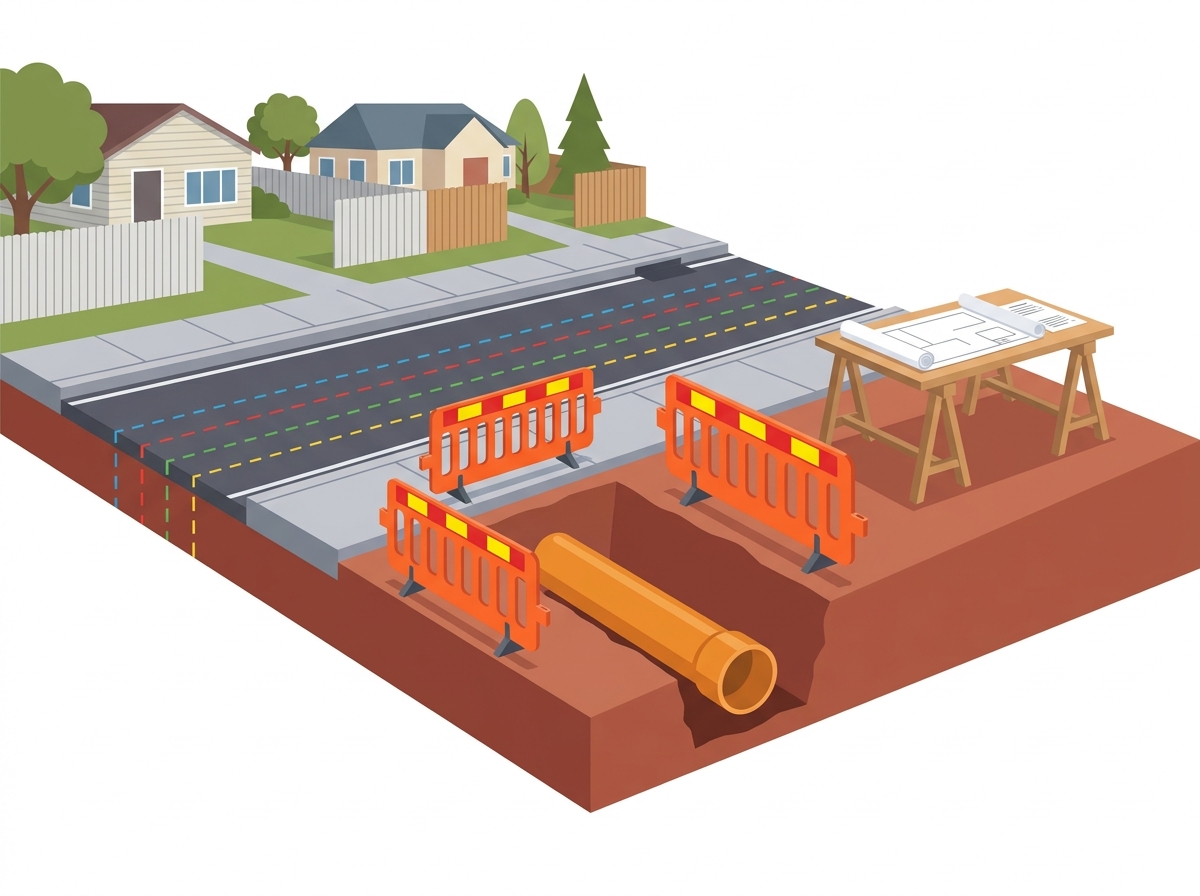 Construct, lay and connect a gas distribution service to a main